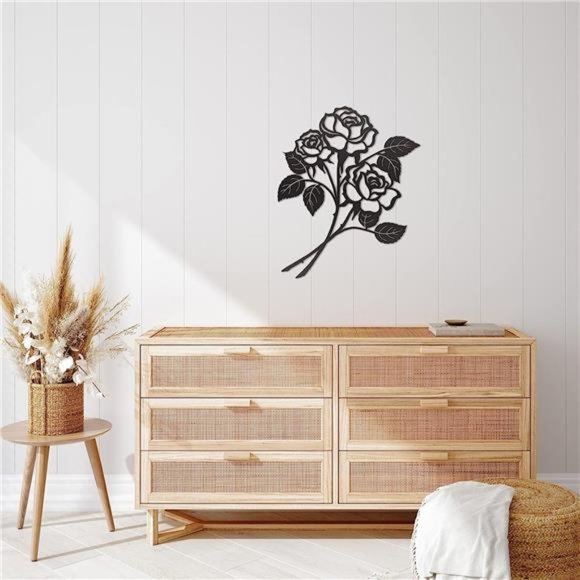 Rose Wall Decor Black Metal Art - Rose Flower Wall Decor Black Metal Wall Decor - Picture 3 of 7